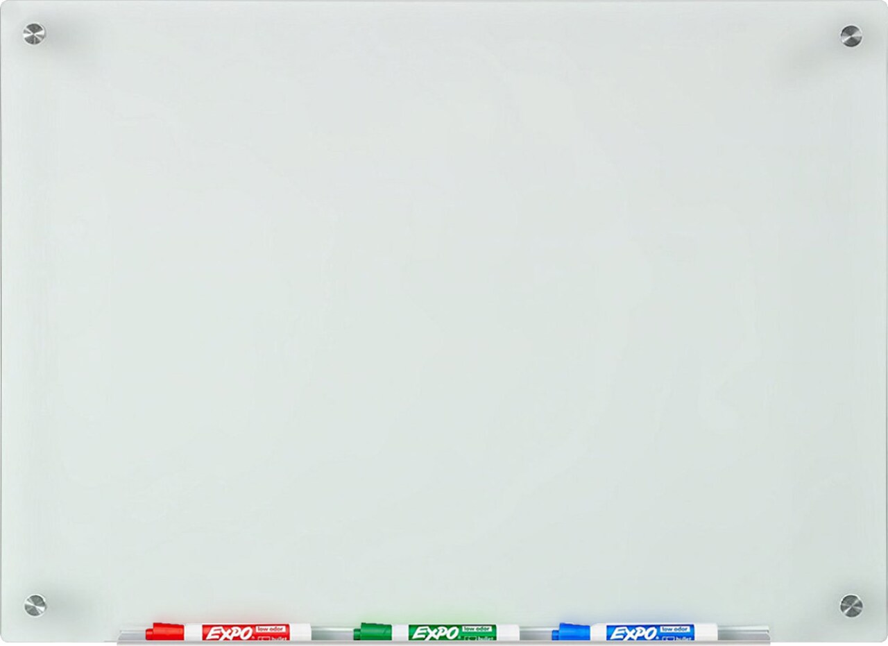 Audio-Visual Direct Frosted Glass Dry-Erase Board Set Includes Hardware & Marker Tray
